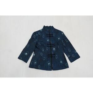 LanVie Blue Peacock Feather Mandarin Collar Jacket Cheongsam
